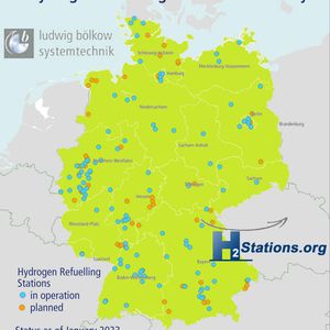 105 der europäischen Wasserstoff-Tankstellen befinden sich in Deutschland.(Bild:  Ludwig-Bölkow-Systemtechnik)