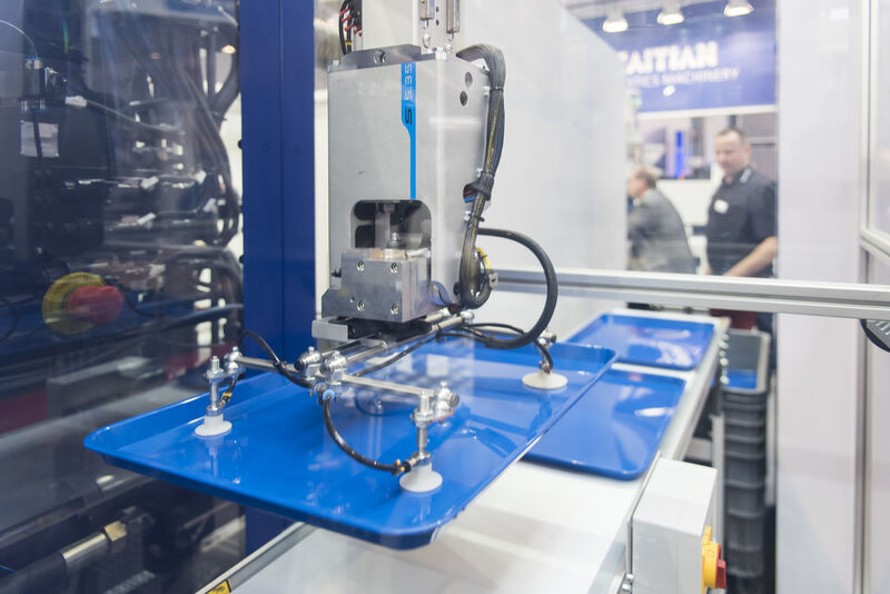Fakuma international trade fair for plastics processing with regard to all types of plastics has kicked off at Friedrichshafen on October 14, 2014. The ‘plastics processing showcase’, which places second in global rankings for its sector, presents the entire process sequence beginning with R&D, right on up to mass production of plastic parts, assemblies and complete devices made of plastic with integrated functions to expert visitors from all over the world. (Picture: Schall)