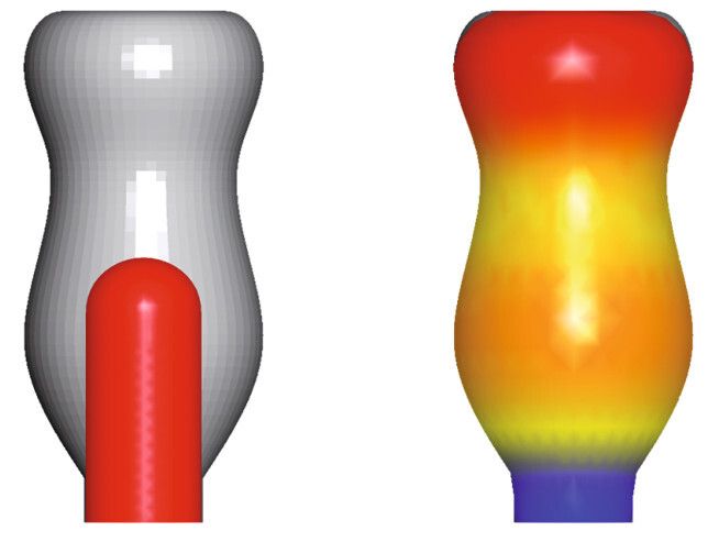 Ermittlung der passenden Ausgangs-Wandstärke mit B-Sim, um später eine gleichmäßige Wandstärke des finalen Produktes zu gewährleisten. (Bild: Simpatec)