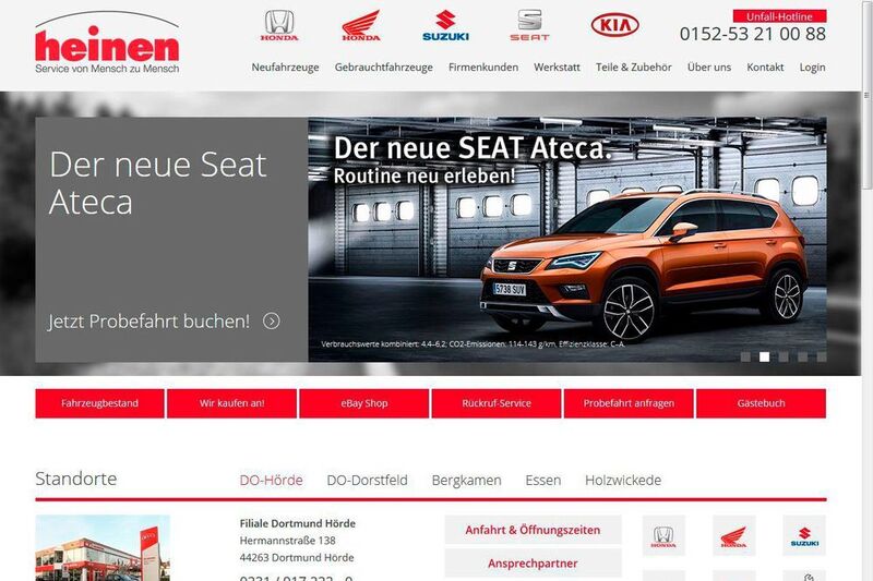Motor Center Heinen gelingt es auf seiner neuen Webseite, fünf Marken und fünf Standorte sehr übersichtlich abzubilden. (Motor Center Heinen)