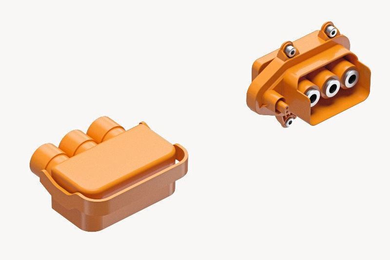 Hochvolt-Stecker aus einem neuen halogenfrei flammgeschütztes und hydrolysestabilisiertes PBT-Compound (Polybutylenterephthalat) von Lanxess (Bild: LANXESS)