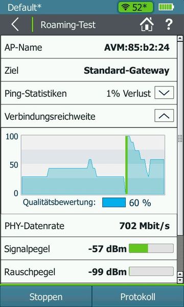…wechselt der angezeigte Name des APs nicht auf den aktuellen AP. So muss der jeweils verbundene AP über die Kanalanzeige zugeordnet werden; spätestens bei größeren Netzen ein Problem. (VIT (Donner) / NetScout)