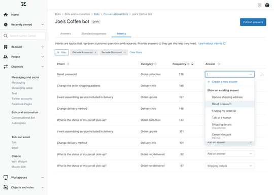 (Die Chatbot-Funktionen lassen sich individuell auswählen. (Bild: Zendesk))