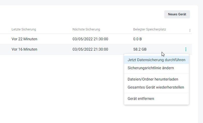 Über das Eigenschaftsmenü von Sicherungen erfolgt im Dashboard von Synology C2 Backup die Wiederherstellung. (Joos (Screenshot))
