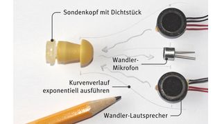 Bild 1 | OAE-Sonde: Eine wichtige Aufgabenstellung war die Ermittlung von Eigenfrequenzen im Schallübertragungsraum, da diese die Schallübertragung erheblich negativ beeinflussen können (Bild: IPT Wismar)
