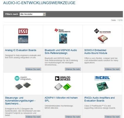 Mouser-Tool-Center: Analoge & digitale IC-Entwicklungstools » Audio-IC-Entwicklungswerkzeuge (Bild: Mouser)