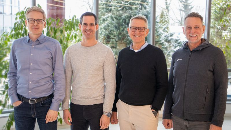 Gemeinsam für vernetzte Softwarelösungen im Bauwesen – das Führungsteam der Orca Group: (v.l.n.r.) Jörg Dersch, CPO, Matthias Werner, CFO, Manfred Scholz, CEO, Christian Menk, CTPO.(Bild:  Orca Software GmbH)