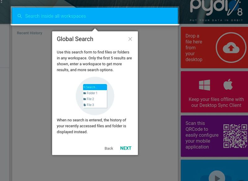 Mit der Suchleiste können Anwender schnell Dokumente finden.  (© Pydio/Joos)