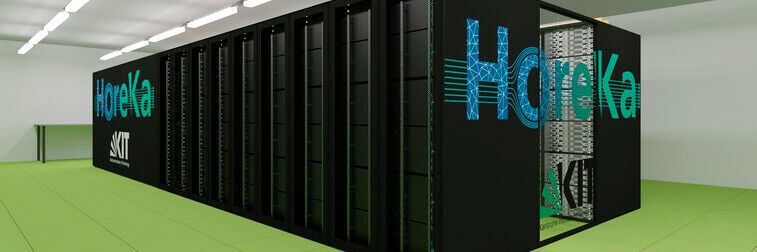Beim HoreKa handelt es sich um ein Hybrid-System mit fast 60.000 Intel-Xeon-Scalable-Prozessorkernen, mehr als 220 Terabyte Hauptspeicher sowie 740  A100-Tensor-Core-GPUs von NVDIA.(Bild:  KIT)