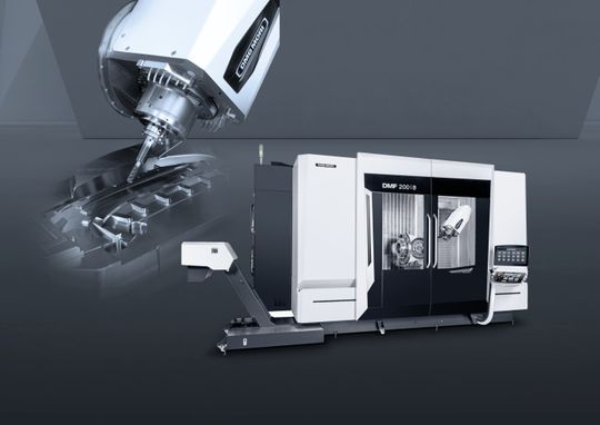 (Weltpremiere 2020: In der 5-achsigen Bearbeitung von langen Werkstücken setzt die DMF 200|8 ihre Erfolgsgeschichte unter den Fahrständermaschinen fort. Bild: DMG MORI)