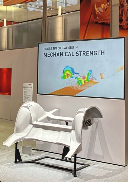 Platz 8: Megacasting aus der Sicht eines Konstrukteurs: Mittels Megacasting lassen sich komplexe Baugruppen, bestehend aus aus zahlreichen Einzelteilen, durch ein einziges Bauteil ersetzen. Im Bild das Beispiel eines Hinterwagens. (Bild: Handtmann)
