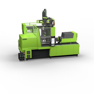 Die kompakte autonome Spritzgießzelle auf Basis einer vollelektrischen E-mac-80-Spritzgießmaschine, Engel compact cell Automatisierung und Inline-Qualitätserfassung. (Bild: Engel)