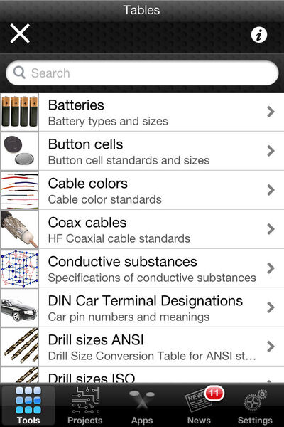 Toolbox App für iOS: Verschiedenste nützliche Werkzeuge erleichtern Entwicklern die Arbeit (Bild: RS Components)
