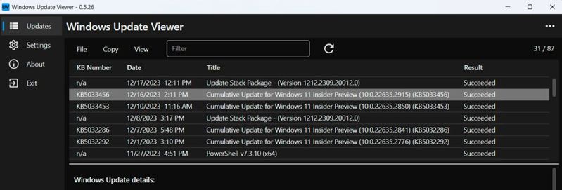 „Windows Update Viewer“ zeigt Informationen zu installierten Windows-Updates an.(Bild:  Thomas Joos)