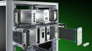 Ein 19-Zoll-Aufbausystem ist in vier Ebenen nach dem Baukastenprinzip aufgebaut. Die Einbauräume werden über TE (Teilungseinheit) und HE (Höheneinheit) beschrieben. (Bild: Fischer Elektronik)