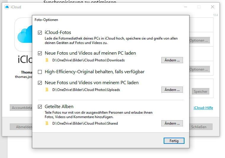 In den Einstellungen von iCloud für Windows kann festgelegt werden, wie Dateien zwischen Windows und iCloud synchronisiert werden sollen. (Microsoft / Apple)