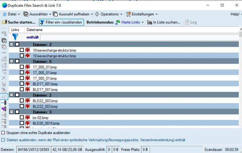 Doppelte Dateien mit Duplicate Files Search & Link verwalten. (Joos/Duplicate Files Search & Link (Screenshot))