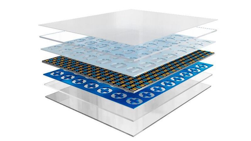 Die OLED-Technik hatte bisher mit Nachteilen zu kämpfen. Das Bild zeigt den Aufbau eines OLED-Displays im Detail.(Bild:  Data Modul)