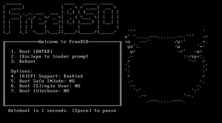 Der FreeBSD-Bootloader zeigt das Auswahlmenü für ACPI, Single-User-Modus und Verbose-Boot und steht am Anfang jeder Installation, die später als ZFS-basierter NAS-Host arbeitet. (Bild: Joos)
