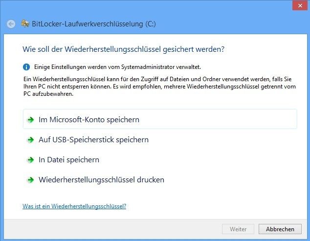 Das Microsoft-Tool BitLocker verschlüsselt auch Festplatten von Servern. Die Konfiguration erfolgt über „Systemsteuerung/System und Sicherheit/BitLocker-Laufwerkverschlüsselung“. In Windows Server 2012 R2 müssen Administratoren BitLocker als Feature manuell über den Server-Manager installieren. (Bild: Thomas Joos)