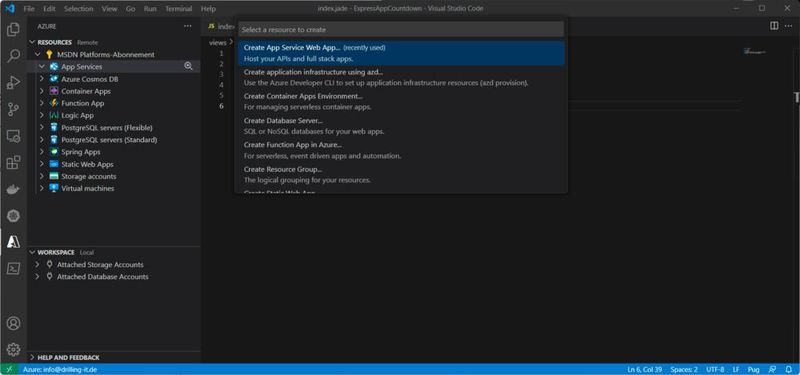 Bereitstellen einer Azure App Services-App aus VS Code mit Hilfe der passenden Extension.