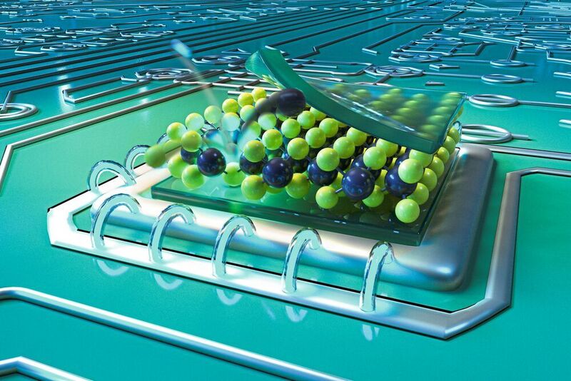 Fehlstellen in dünnen Molybdänsulfid-Schichten, erzeugt durch Beschuss mit Helium-Ionen, können als Nano-Lichtquellen für die Quantentechnologie dienen. (Christoph Hohmann / MCQST)
