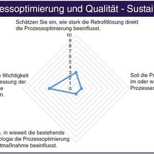 Bild 2.2 Auswertung des «Quick-Check Digitaler Retroﬁt» IIoT-Demonstrator für den Hauptbereich Prozessoptimierung – Sustaining(Bild:  Fachbuch Digital Retrofit)