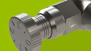 Die Klickdrossel besteht aus einer Hohlschraube und einer Regulierschraube. Das Drehen der Rändelschraube mit Einrastfunktion erlaubt ein feines Dosieren von Volumenströmen. (Bild: Eisele Pneumatics)