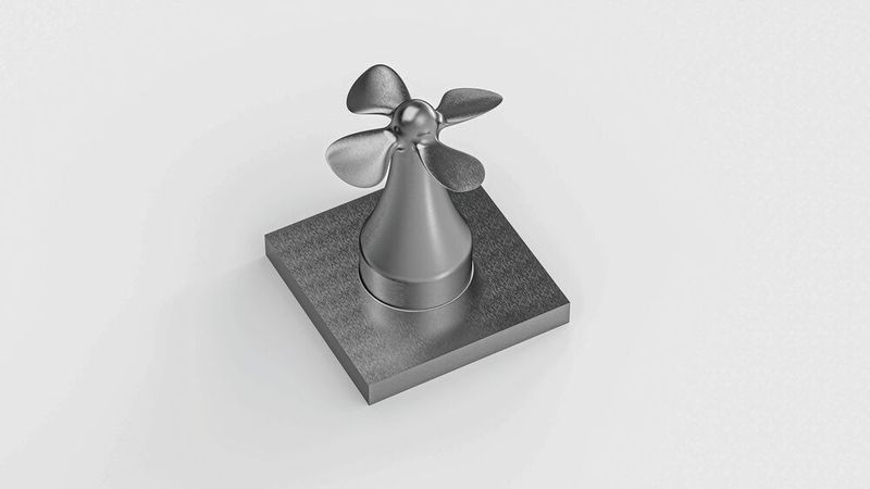 Dieser Mini-Propeller wird auf einer automatisierten Fanuc Robodrill-M von Häberle am Metav-Stand von Solidcam live gefertigt.   (DPS Software)