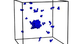 Kondensation von Polymeren: Die Abbildung zeigt einen Kondensationstropfen in einer verdünnten Lösung. (Prof. Dr. Wolfhard Janke/Universität Leipzig)