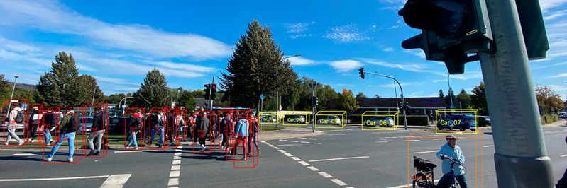 Sichere Fußgängerampel: Forscher haben eine Ampelanlage mit Lidar-Sensoren und künstlicher Intelligenz ausgerüstet. (Bild:  Fraunhofer IOSB-INA)