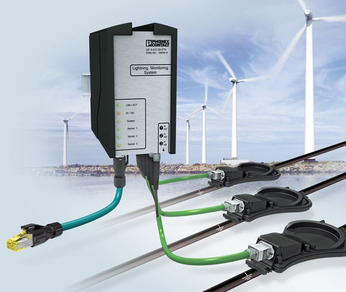 Das innovative Lightning Monitoring System ermöglicht es erstmals, die Intensität und Dauer von Blitzeinschlägen zu messen und diese Daten per Fernabfrage zur Verfügung zu stellen. (Bild: Phoenix Contact)