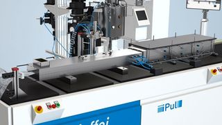 Mit einem neuen Ansatz will die Krauss-Maffei Reaktionstechnik, wie es heißt, die Pultrusion, das Strangziehverfahren zur kontinuierlichen Herstellung hochgefüllter faserverstärkter Kunststoffbauteile, auf ein neues Leistungsniveau bringen. Im Mittelpunkt der Entwicklung stehe eine neue wirtschaftliche Systemlösung: die iPul-Pultrusionsanlage. (Zu sehen auf der JEC world in Paris, im Pavillon 6 am Stand B 38) (Krauss-Maffei)