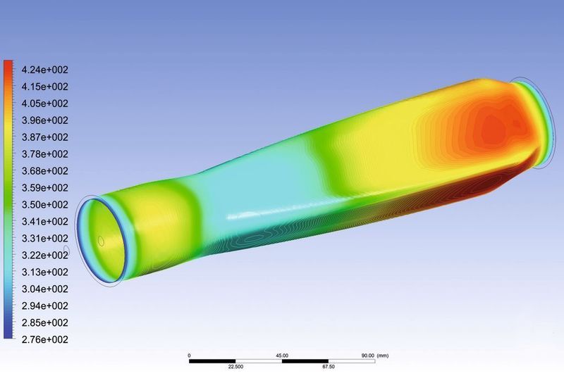 Thermo-mechanische FEM-Simulation eines Versuchsbauteils. Temperatur Kontur 1 (Archiv: Vogel Business Media)
