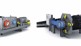 Links im Bild eine schnelllaufende Rücklaufsperre (blau) mit Abhebefunktion, montiert auf der ersten Getriebewelle; rechts hingegen eine langsam laufende Rücklaufsperre an der Ausgangswelle des Antriebsgetriebes. (Bild: Ringspann)