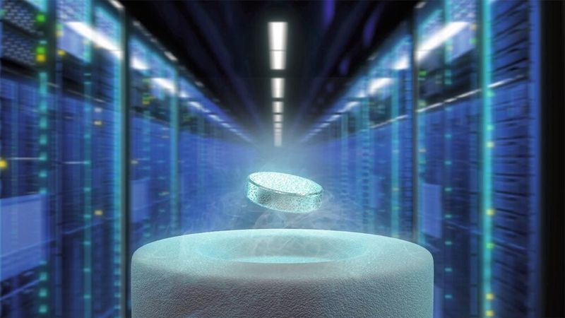Floating magnet: The expected increase in power demand for cloud-based computing represents a major strain on the environment, costs, and available computing resources. Superconducting electronics hold immense potentials here. (Image:imec)