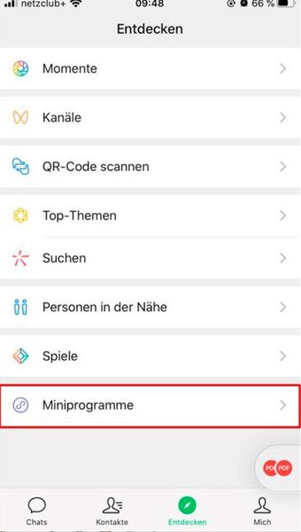 Die WeChat Miniprogramme in der App. (Screenshot marconomy)