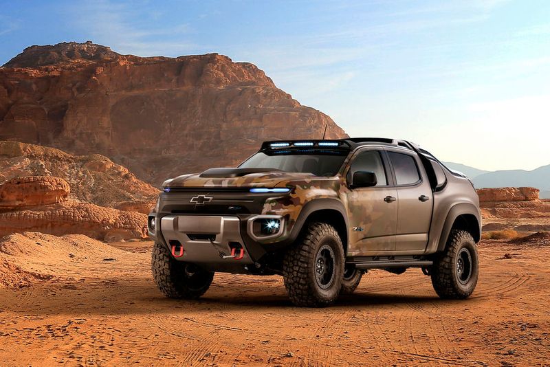 Heute experimentiert der amerikanische Konzern gemeinsam mit der U. S. Army an brennstoffzellenbetriebenen Pickups wie dem Chevrolet Colorado ZH2...  (General Motors)