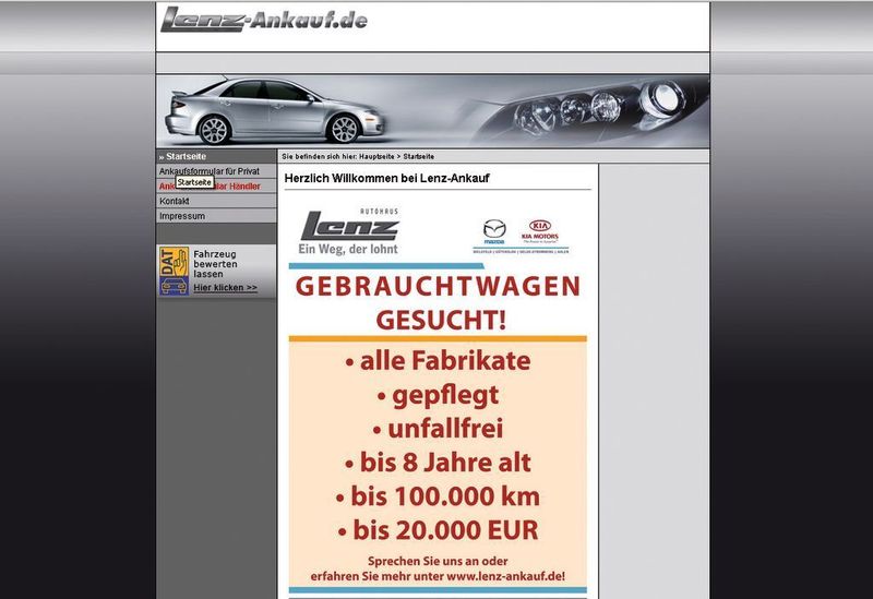 Wer auf Google die Suchwörter „Mazda verkaufen“ eingibt, findet auf der ersten Seite den Link zum Ankaufsformular von Lenz. (Archiv: Vogel Business Media)