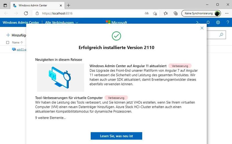 Das Windows Admin Center 2110 bringt einige Neuerungen mit. (Microsoft / Joos)