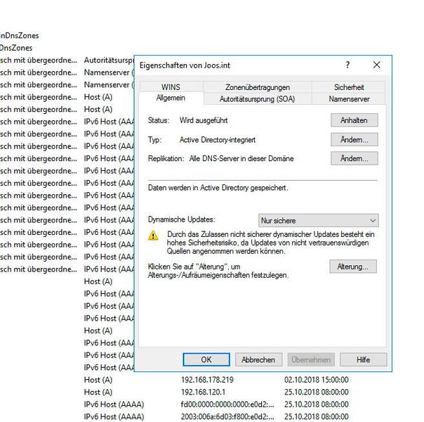Eigenschaften von DNS-Zonen verwalten. (Microsoft / Joos)