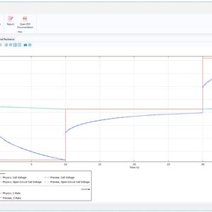 Mit der Simulations-App einer Batteriezelle können Zellspannung, Leerlaufspannung und Innenwiderstands im Rahmen eines Batterietestzyklus in Echtzeit vorhergesagt werden. Solche Apps werden von Comsol-Anwendern selbst erstellt und zu eigenständigen Programmen kompiliert, die dann ohne Comsol-Installation und Lizenz genutzt werden können.(Bild:  Comsol)
