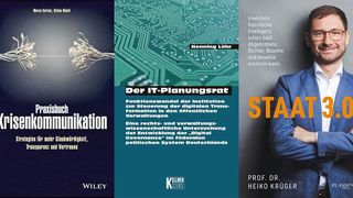 Drei Fachbücher behandeln zentrale Aspekte moderner Verwaltungsführung und digitaler Governance. (Bild: Wiley VCH, Kellner Science, Plassen Verlag Collage: Vogel IT-Medien)