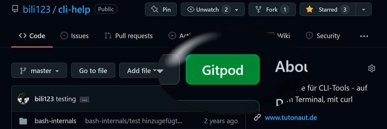 Ein nützliches Feature von GitPod ist der ins Repository integrierte Button.