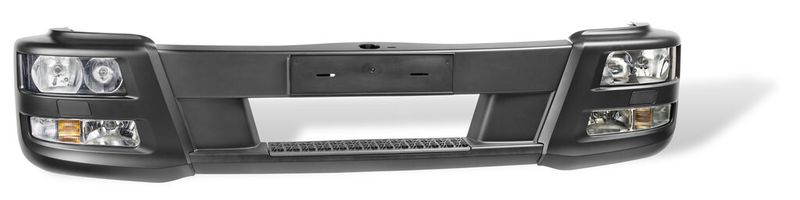 Bild 4: Die Scheinwerferträger des TGL und TGM bestehen aus dem hochverstärkten Polyamid 6 Durethan DP BKV 60 H2.0 EF. Das Mittelband und die Scheinwerferverkleidungen werden aus dem unverstärkten PET+PC-Blend Pocan C 1206 hergestellt. (Bild: Lanxess)