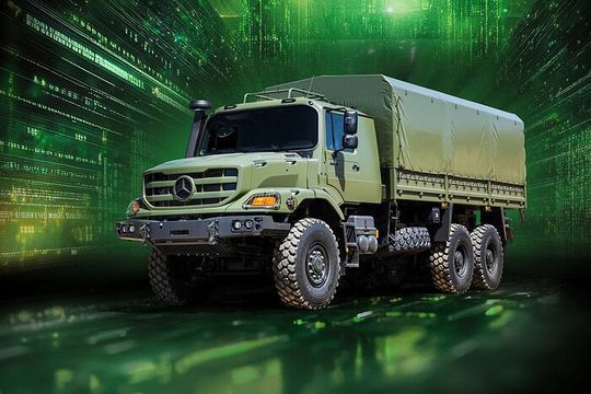 Der für den Militäreinsatz ausgerüstete Zetros von Mercedes-Benz wird offensichtlich das erste Fahrzeug sein, den der Lkw-Spezialist mit der Expertise von ARX Robotics mit digitalen Systemen ausstatten wird. Lesen Sie hier, was den Streitkräften dann für Vorteile winken.(Bild:  Daimler Truck)