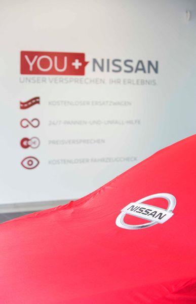 Mit dem Kundenversprechen geben  Nissan und seine Händler ein klares Statement, hier nochmals an der Wand verewigt. (Baeuchle)