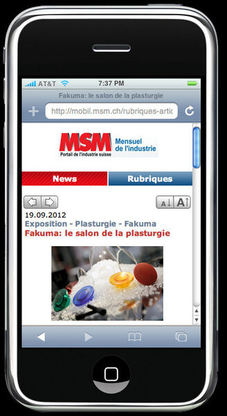 Le site MSM est préformaté pour les smartphones, ici l'avant-première du salon Fakuma. (Image: MSM)