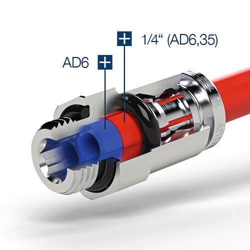 Mit dem neuen 2-in-1-Connector von Eisele können jetzt zwei verschiedene Schlauchdurchmesser mit demselben Steckanschluss montiert werden(Bild:  Eisele)
