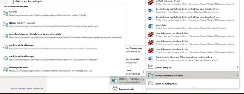 Auswählen der Dateien zum Upload als Dateianhang. (Joos/Microsoft (Screnshot))